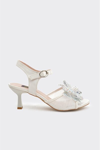 derinet Topuklu Dantelli Taş Aksesuarlı Kadın Abiye Ayakkabı