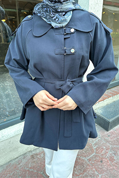 Ovn. Apoletli Kısa Trenç - Lacivert