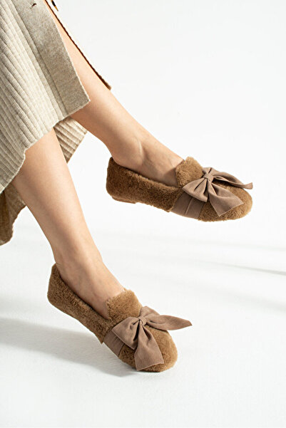 STOCON Γυναικεία Μπεζ Φιόγκος Χειμερινά Παπούτσια Μπαλαρίνας για το σπίτι και το εξωτερικό STC1171