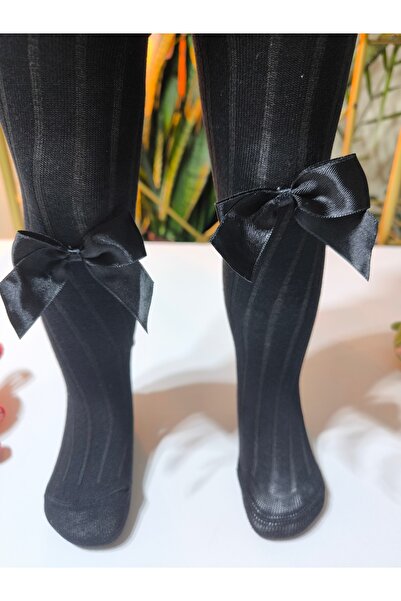 Ekinoks Baby Girl Children's Pantyhose Cotton Bow Ribbed Scented Black