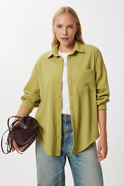 Lovelyİstanbul Oversize Crinkle Knitted Shirt Lub0246 Green