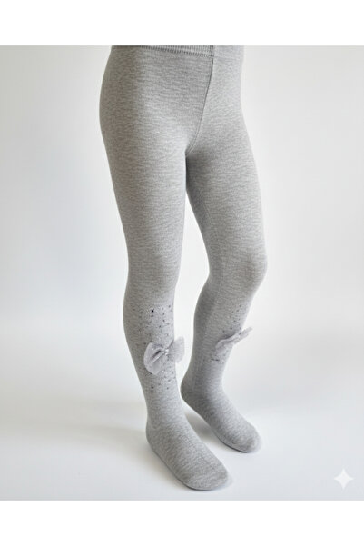 Ekinoks Baby Girl Children's Pantyhose Cotton Stoned Bowknot Scented Gray