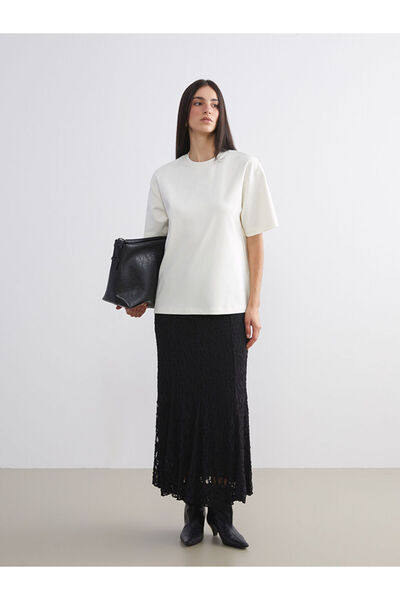 LC Waikiki Siyah Beli Lastikli Ajurlu Kroşe Etek