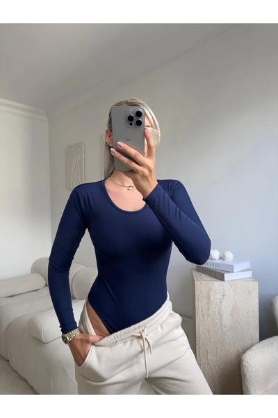Zora Butik Bisiklet Yaka Bodysuit - LACİVERT