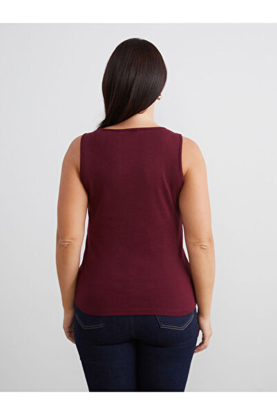 LC Waikiki Burgundy Plus Size U-Neck Women's Tank Top