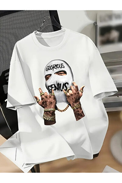 İSMTEXS Tricou cu imprimeu tematic cu mască, unisex, cu mânecă scurtă, cu gât...