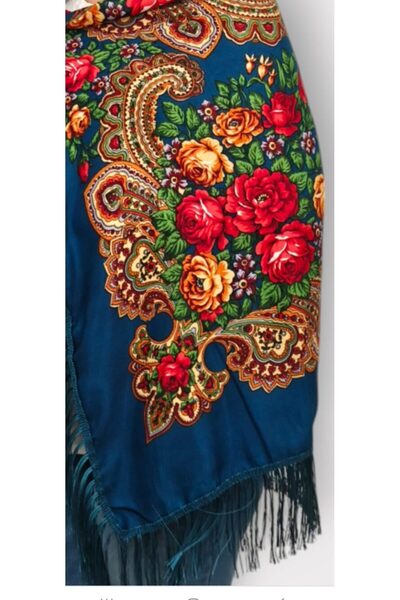 OMS Blue fringed scarf 107×107 cm