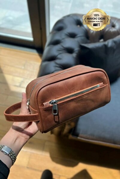 SANATE COLLECTION Hakiki Deri Erkek El Çantası – 3 Bölmeli Fermuarlı, İsim Ya...