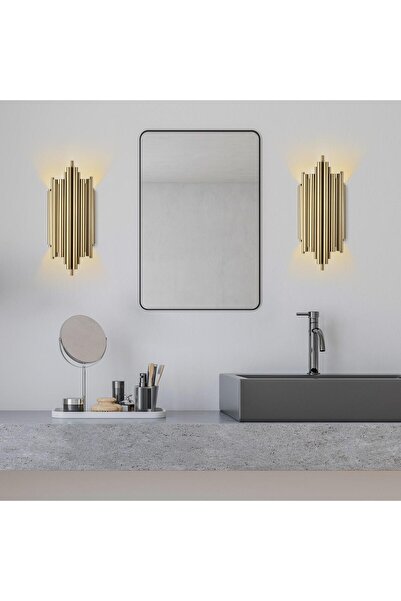 MOİRA Rustik Metal Boru Tekli Duvar Aplik Parlak Gold, Ambiyans Duvar Aydınlatma REIS-13341