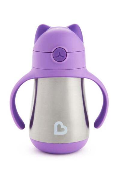 Munchkin Stainless Steel Insulated Double Walled Straw Cup 8 Oz, Cool Cat Design, Keeps Drink Cool F