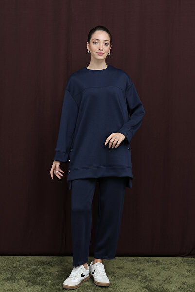 Modamorfo Women's Basic Set with Side Snap Detail and Slit - 14384Tks