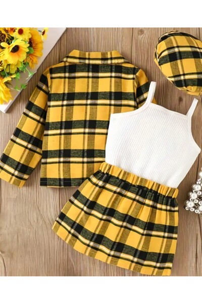 shop 3 lü ekose takım ceket badi etek tüm sezon giyilebilir