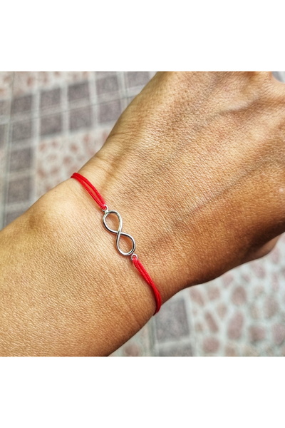 Wild Bracelets Adjustable 925 Silver Bracelet with Infinity Charm and Red Silk Cord
