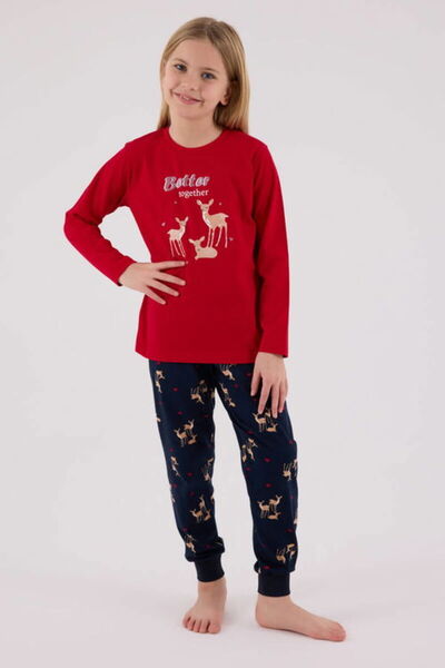 Arnetta Mother & Daughter Pajama Set, (Sold Separately), 100% Cotton, with Pockets, Gazelle Print, Red