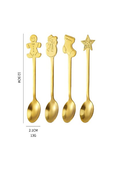 OEM Set of 4 Spoons, Christmas Theme, Stainless Steel, 4 Festive Gold Designs