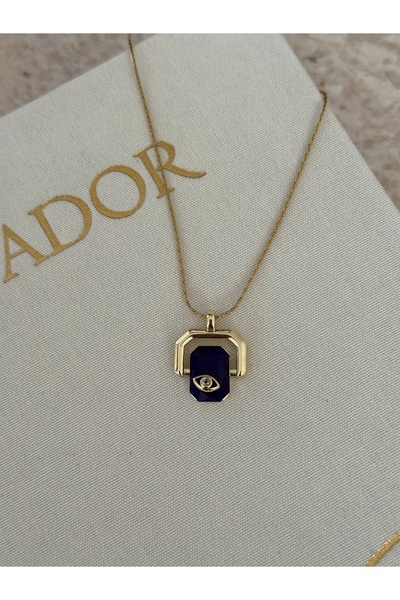 LUXSTONE Göz Model Navy Blue Stone Gold Necklace