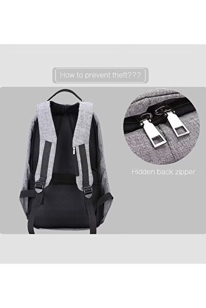 Primo Plus Anti-Theft Backpack With External USB Charging Port Grey