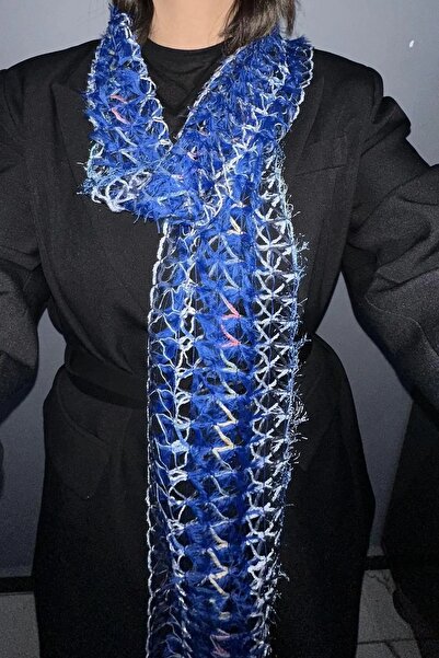 Genel Markalar Lacivert Renk Örgü Detaylı Şal