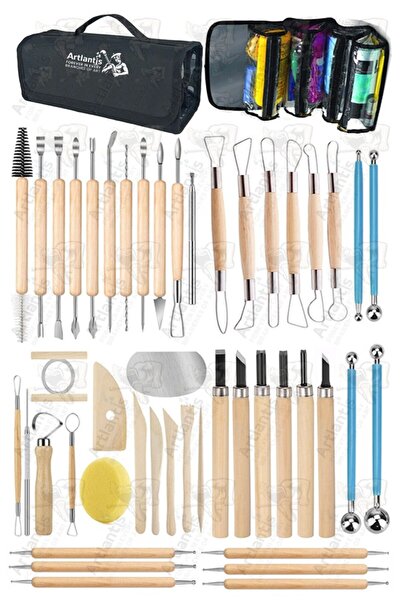 Artlantis Çantalı Seramik ve Çömlek Şekillendirme Seti 47 Parça Ebeşuar Kil Modelaj Modelleme Top Uçlu Oyma Di
