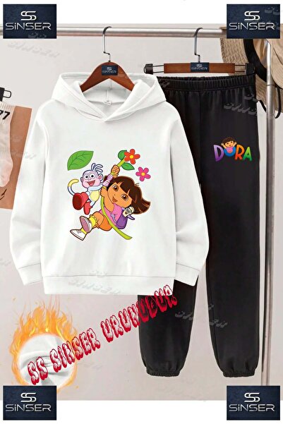 SS SİNSER Детски унисекс комплект спортен екип с качулка и принт „ДОРА, висящ...