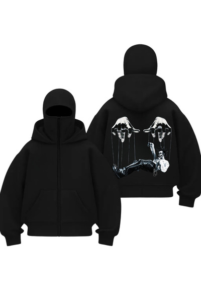 1blood سترة كارديجان سوداء مطبوعة من تيراسيس كراي على شكل قناع ثلج الساموراي