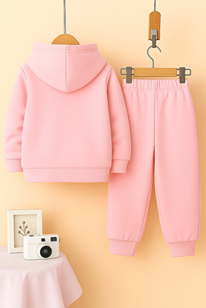 Let's Wear Cute Cat Printed Kids Premium Compact Sweatshirt Tracksuit with Pockets - 2 Piece Sport Set