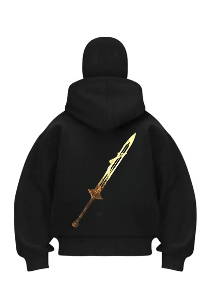 1blood سترة كارديجان سوداء مطبوعة بتصميم السيف والساموراي