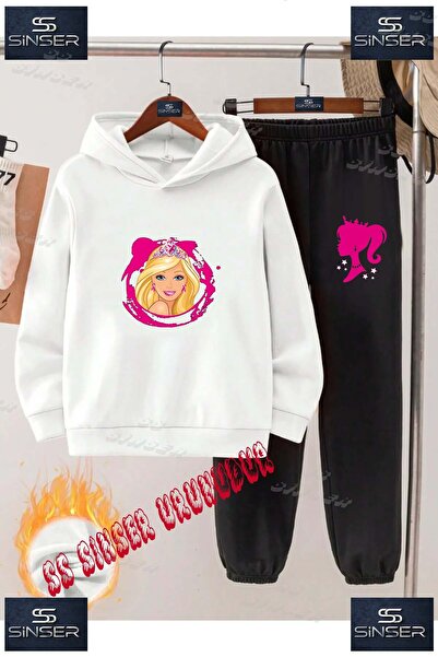 SS SİNSER Детски унисекс комплект спортен екип с качулка и принт „BRBY PINK H...