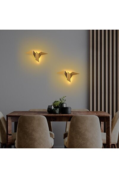 MOİRA Kuş Figür Modern Led'li Aplik Parlak Gold, Ambiyans Tekli Duvar Led Aydınlatma 3000K Sarı Işık