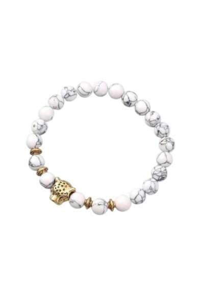 SYGGY Men's Bracelet, Lion Head, White, 5.5 cm Diameter