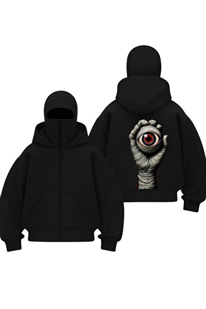 1blood سترة كارديجان مطبوعة باللون الأسود من موميا سي بتصميم قناع الساموراي الثلجي