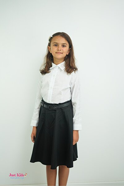 Yağmur Fustă elegantă neagră cu talie înaltă și cataramă decorativă, neagră, 8-12 ani