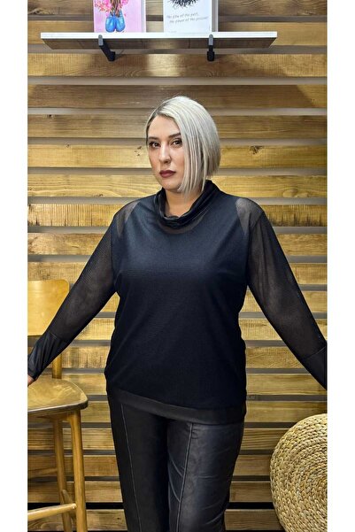 Paprica Butik Tasarım Deri Degaje Yakalı File ve Atlet Bluz