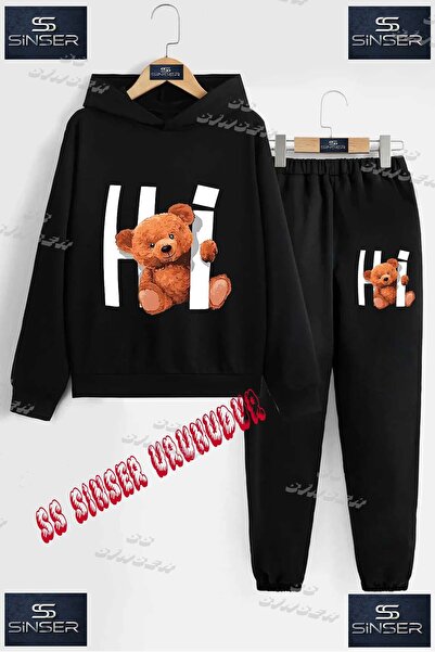 SS SİNSER Детски унисекс "HI BEAR WITH SIDE PRINT" качулат спортен екип с принт