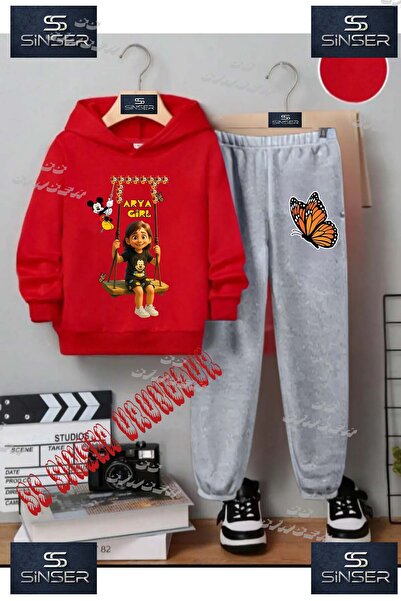 SS SİNSER Children's Unisex Printed Hoodie and Sweatpants Set with the Text: ...