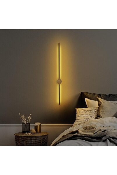 MOİRA Modern Led'li Uzun Çubuk Aplik Parlak Gold, Tekli Led Duvar Aplik Aydınlatma 3000K Sarı Işık