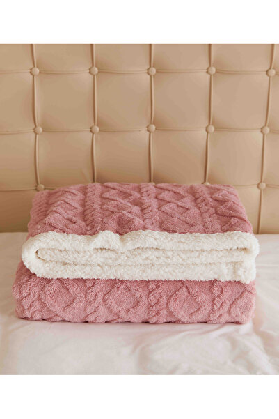 JOJO HOME Cocolino blanket with fur, Tricot type, 200x230cm, plush microfiber, Pink
