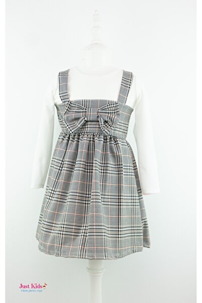 OEM Gray Checkered Dress with Integrated Blouse for Girls, 4-14 years
