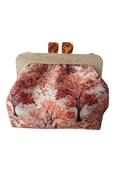 handedizayn Ahşap Burslu Sonbahar 2 Zincir Askılı Kadın El Omuz Çantası Clutch