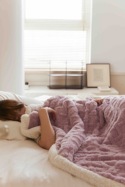 JOJO HOME Cocolino blanket with fur, Tricot type, 200x230cm, plush microfiber, Lilac