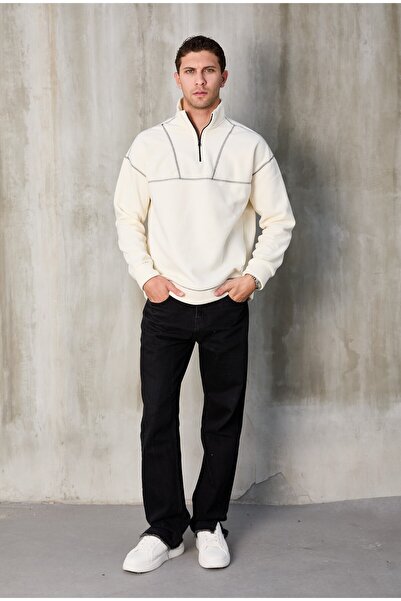 No Way Ανδρικό φούτερ με μισό φερμουάρ Karyoka με ραφές από φλις