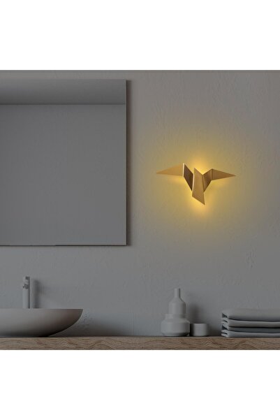 MOİRA Kuş Figür Modern Led'li Aplik Parlak Gold, Ambiyans Tekli Duvar Led Aydınlatma 3000K Sarı Işık