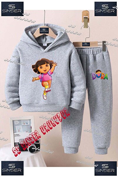 SS SİNSER Детски унисекс спортен екип с качулка и принт „DORA ELLER ACIK KOSAN”