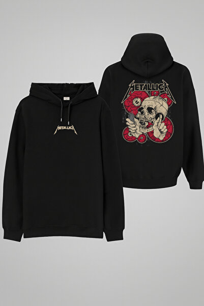 MODA Metallica Müzik Grubu Baskılı Kadın Erkek Çocuk Siyah Kapüşonlu Sweatshi...