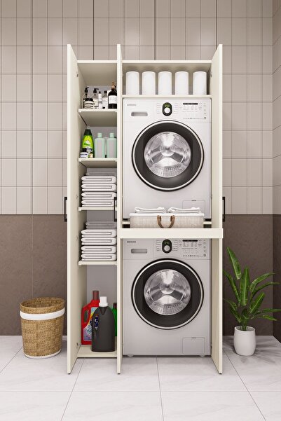 DEMİRBAL MOBİLYA Mdf Çamaşır Makinesi ve Kurutma Makinesi Dolabi Çekmeceli ra...