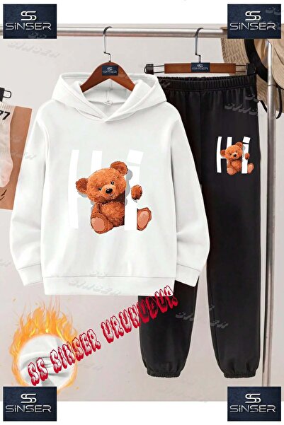 SS SİNSER Детски унисекс "HI BEAR WITH SIDE PRINT" качулат спортен екип с принт