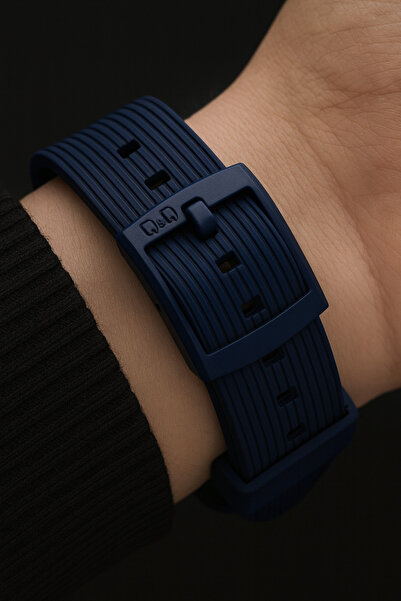 Q&Q Unisex Wristwatch – Navy Blue Strap – Red Detailing – 10 Atm Water Resistant – 2 Years Warranty