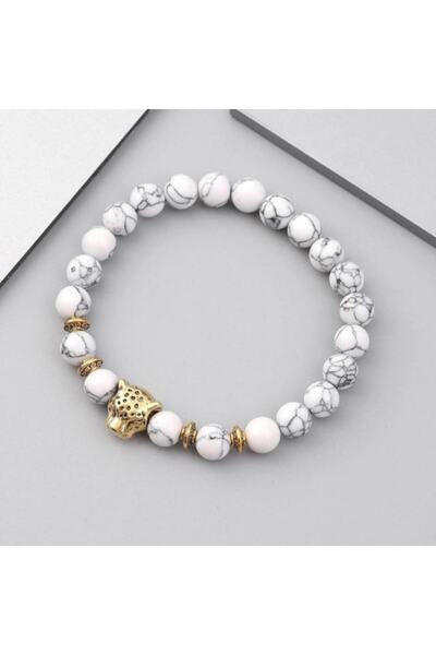 SYGGY Men's Bracelet, Lion Head, White, 5.5 cm Diameter