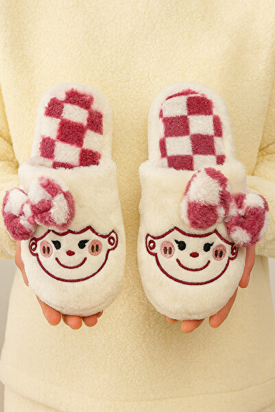 STOCON Bow Tie Plush Winter Women's Slippers Dowry Slippers Bundle Slippers Stc1172