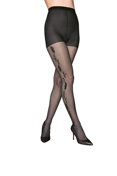 PETRA-ELISA Γυναικείο Καλσόν 15 DEN ELITE με Σχέδιο Violetta, Μαύρο, M